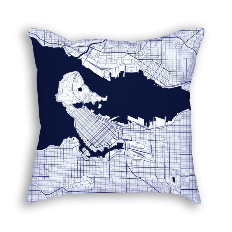 Vancouver Canada City Map Art Decorative Throw Pillow