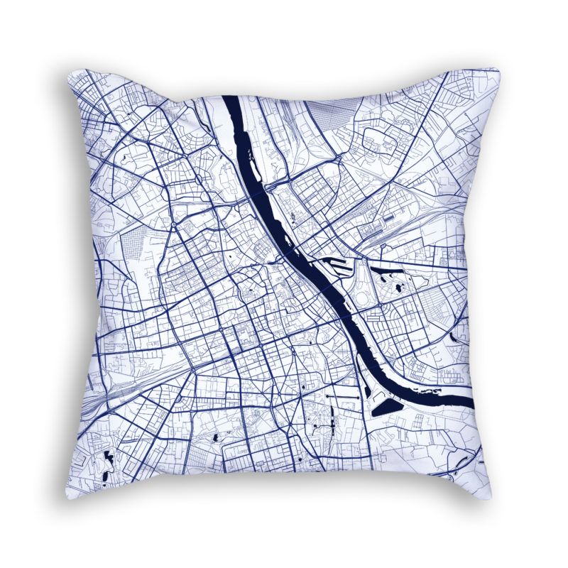 Warsaw Poland City Map Art Decorative Throw Pillow