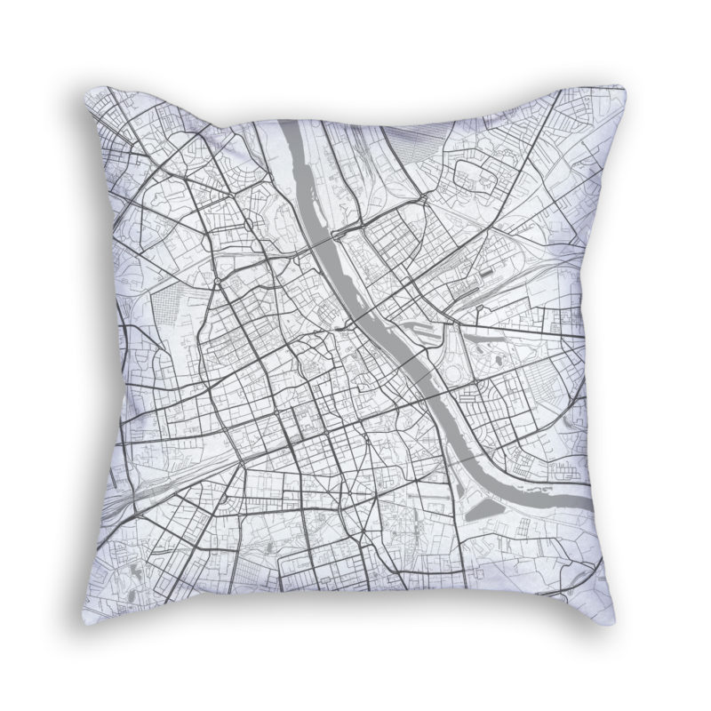 Warsaw Poland City Map Art Decorative Throw Pillow