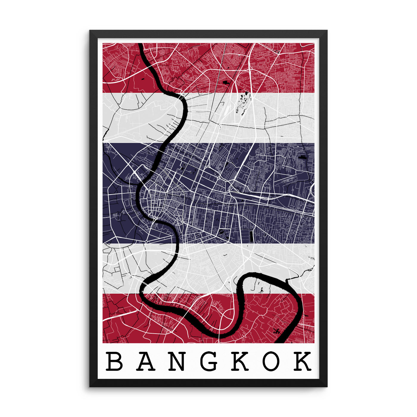 Bangkok Thailand Flag Map Poster