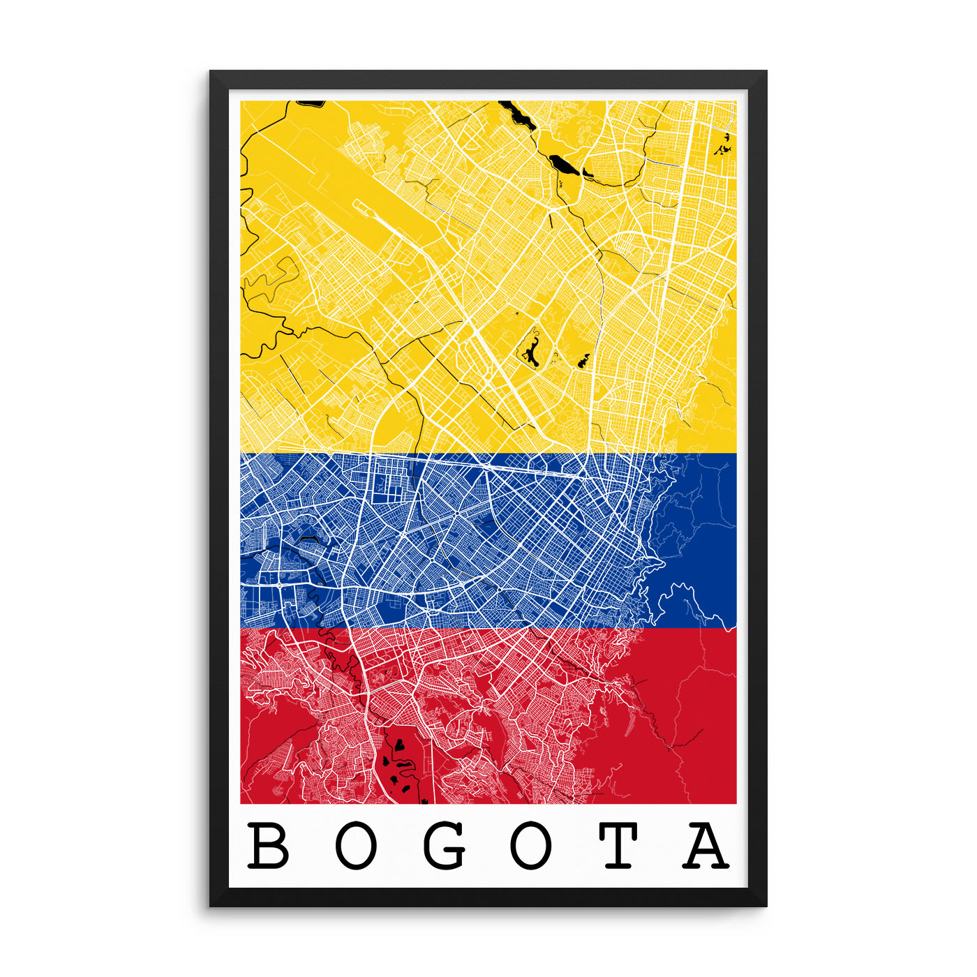 Bogota Colombia Flag Map Poster City Map Decor