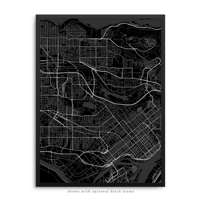 Burnaby Canada City Street Map Black Poster