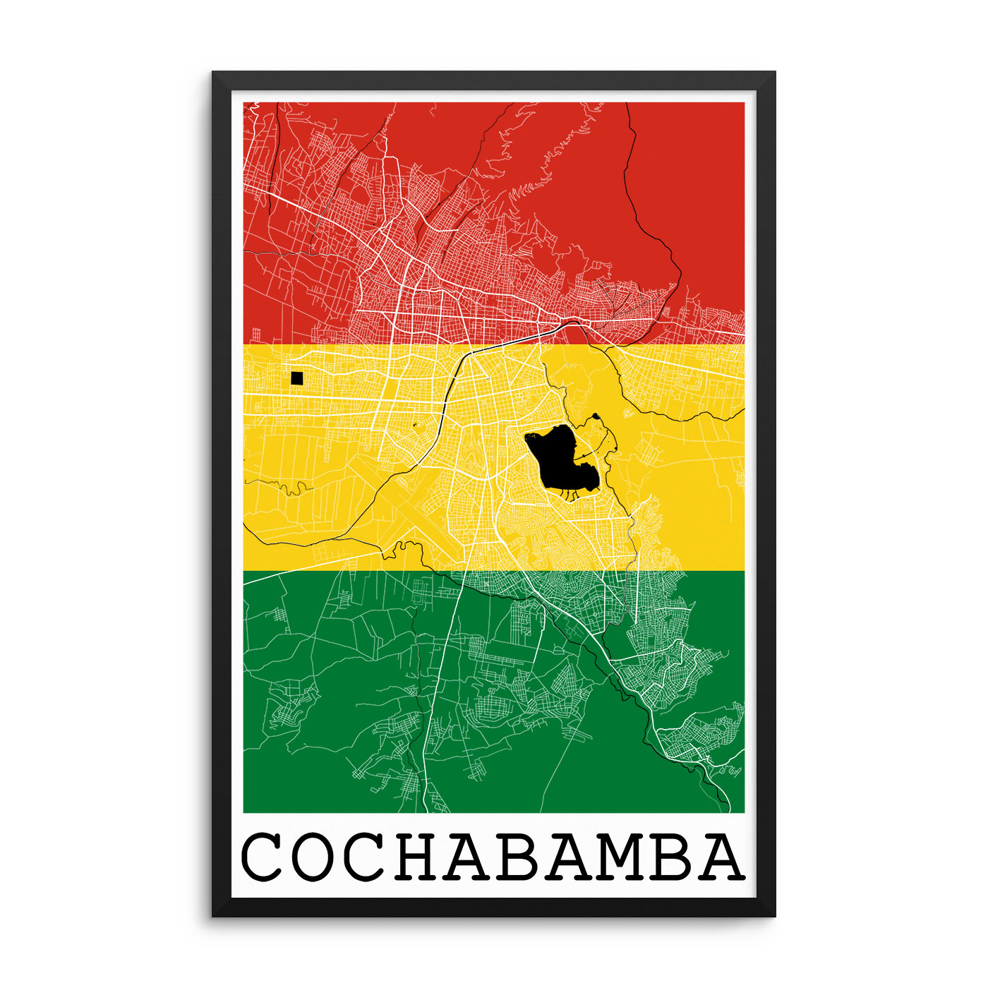Cochabamba Bolivia Flag Map Poster