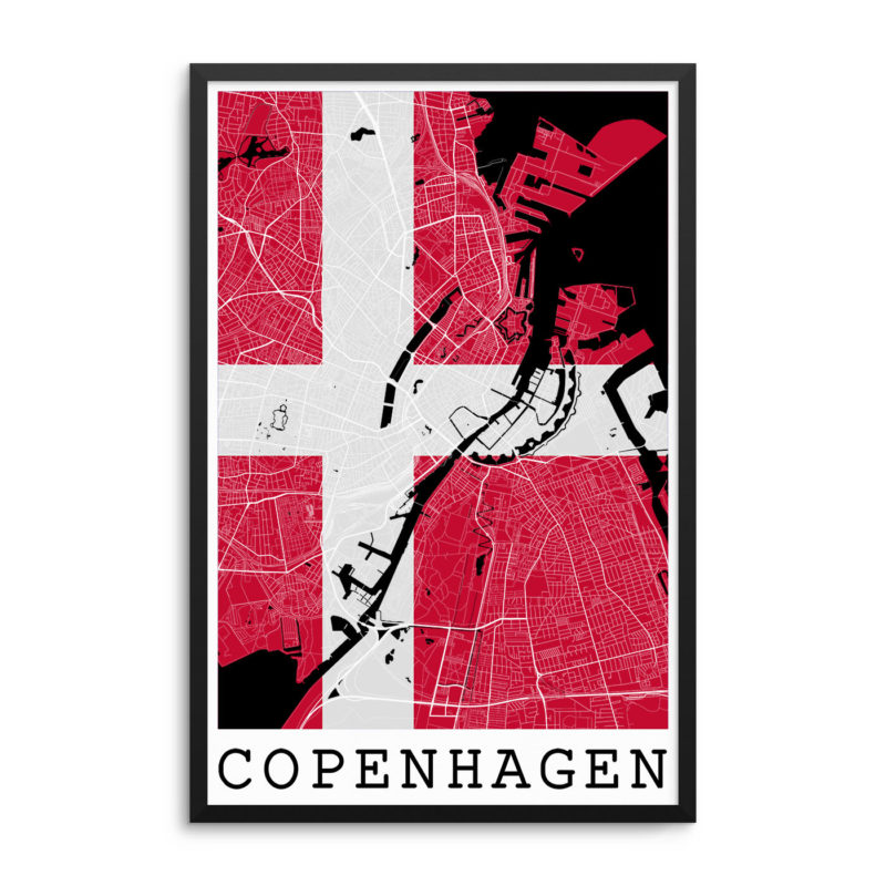 Copenhagen Denmark Flag Map Poster