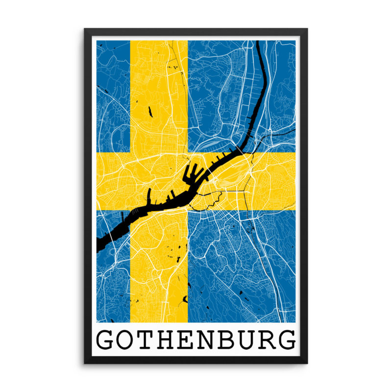 Gothenburg Sweden Flag Map Poster