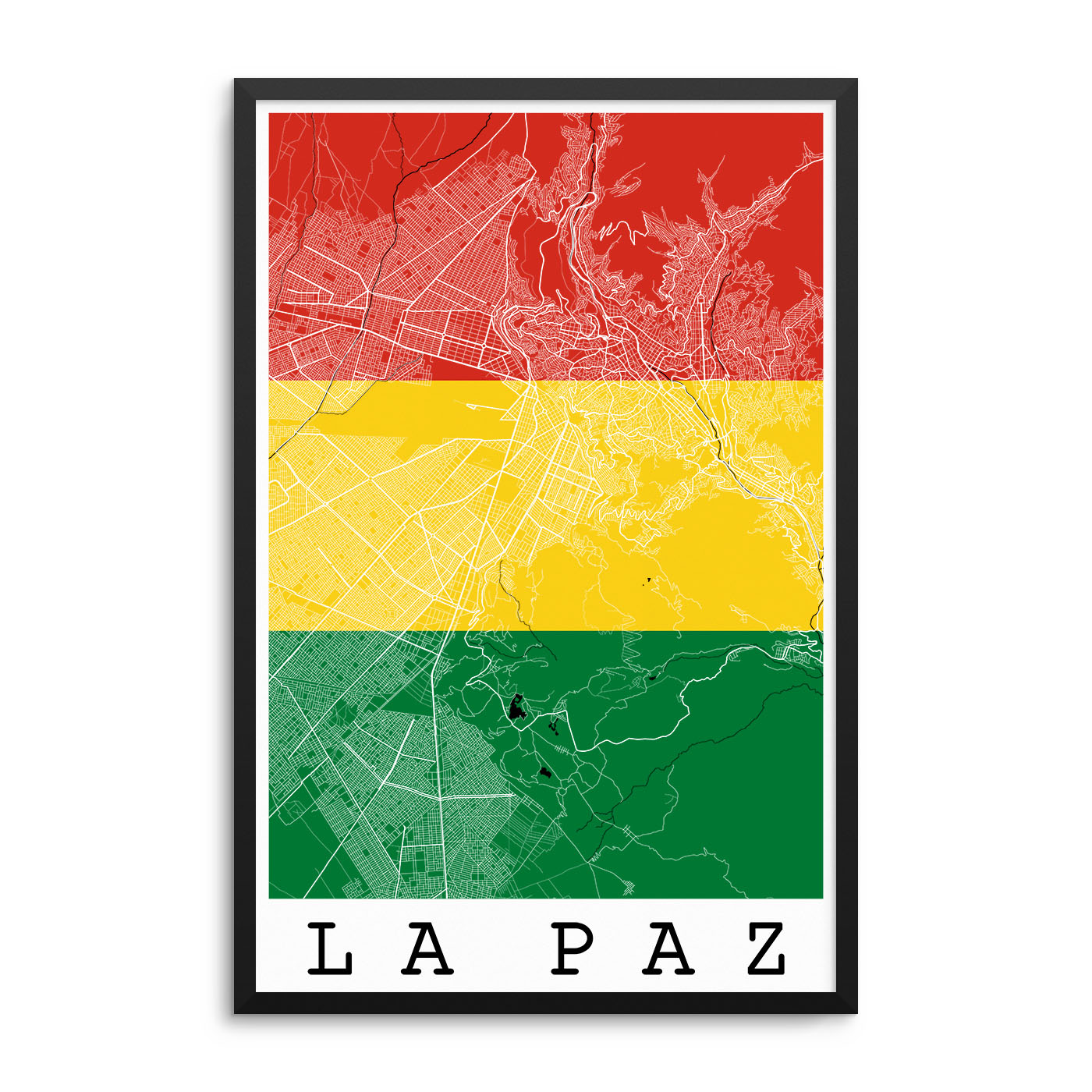 La Paz Bolivia Flag Map Poster