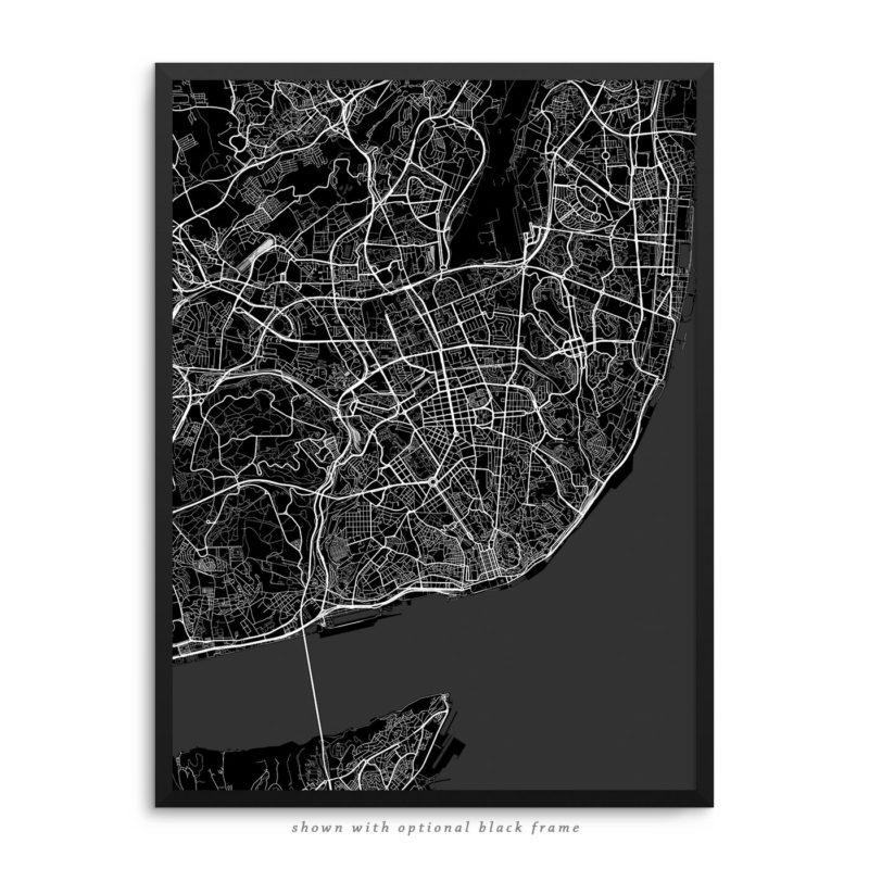 Lisbon Portugal City Street Map Black Poster