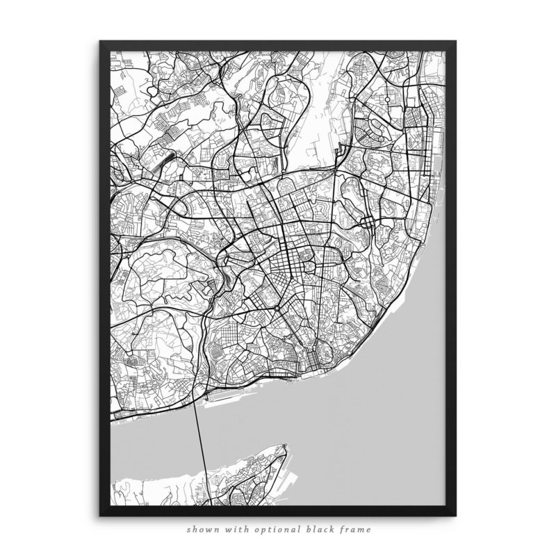 Lisbon Portugal City Street Map White Poster