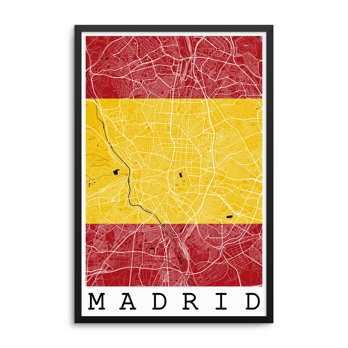 Madrid Spain Flag Map Poster