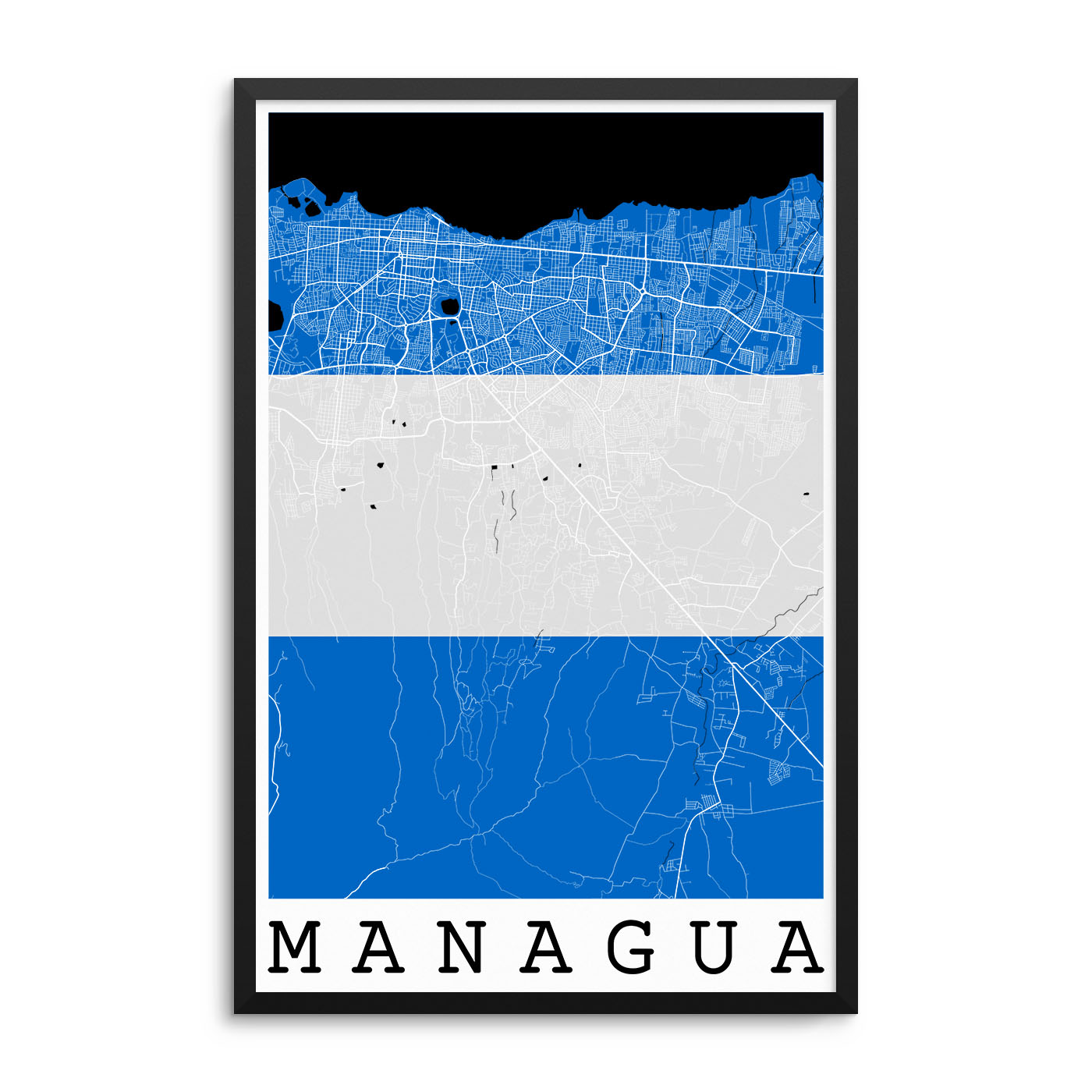 Managua Nicaragua Flag Map Poster