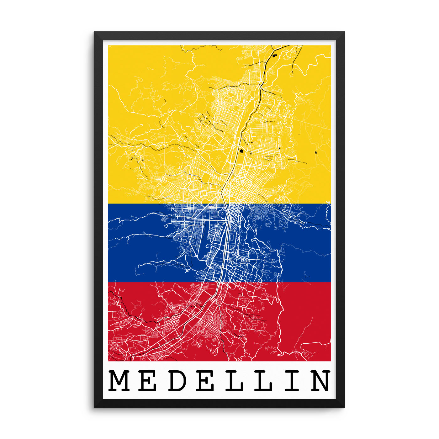 Medellin Colombia Flag Map Poster