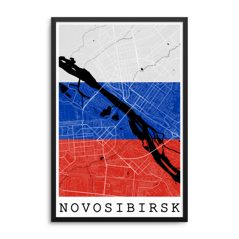 Novosibirsk Russia Flag Map Poster