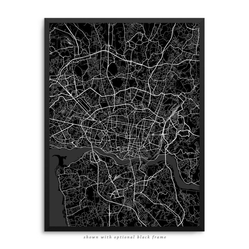 Porto Portugal City Street Map Black Poster