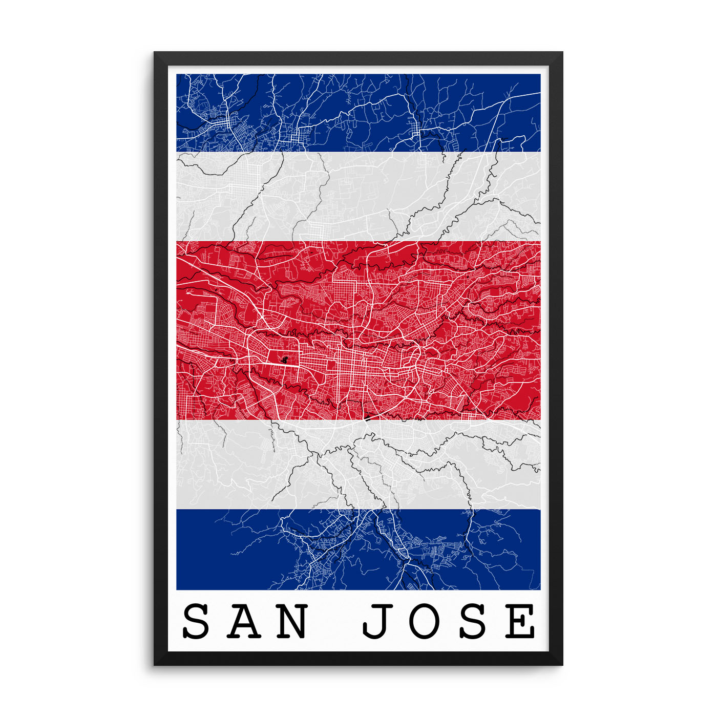 San Jose Costa Rica Flag Map Poster