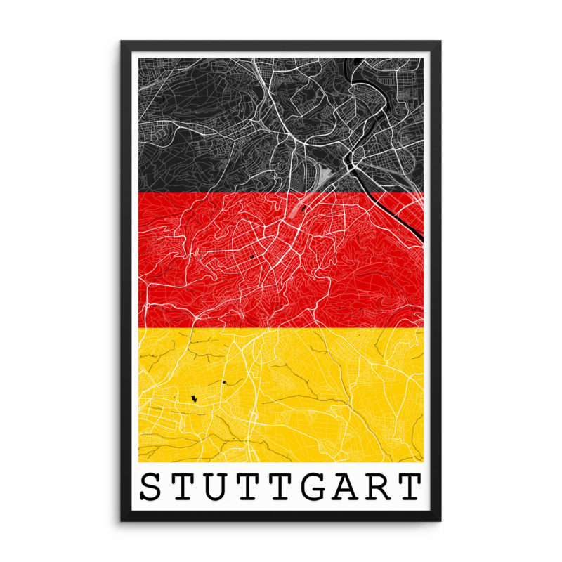 Stuttgart Germany Flag Map Poster