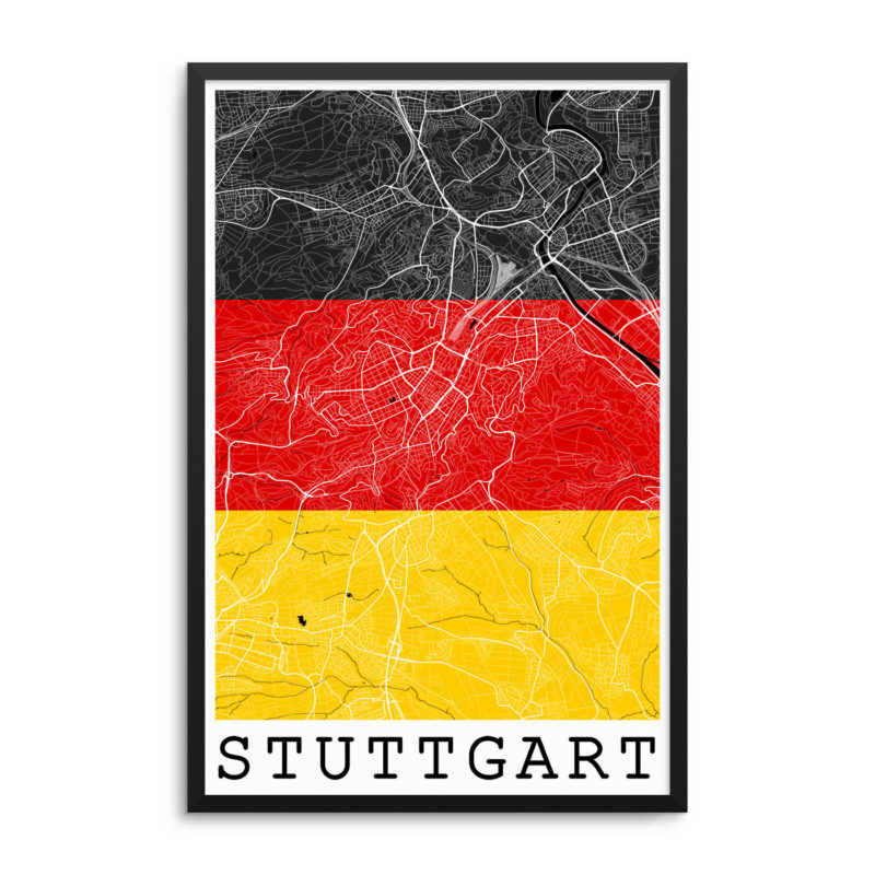 Stuttgart Germany Flag Map Poster