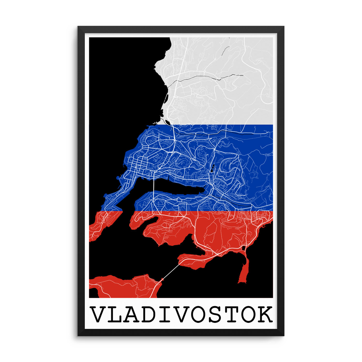 Vladivostok Russia Flag Map Poster