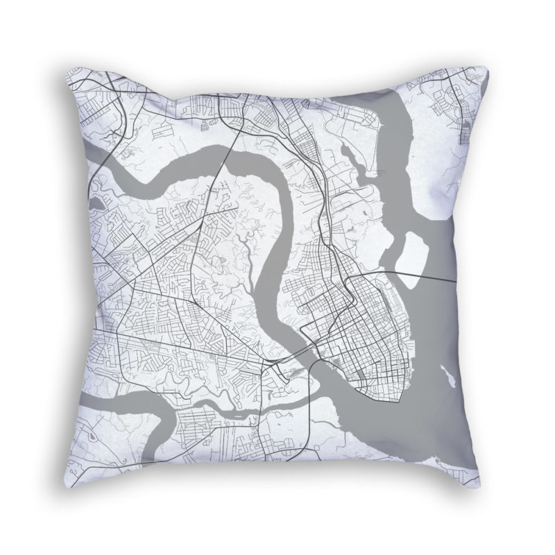 Charleston South Carolina City Map Art Decorative Throw Pillow