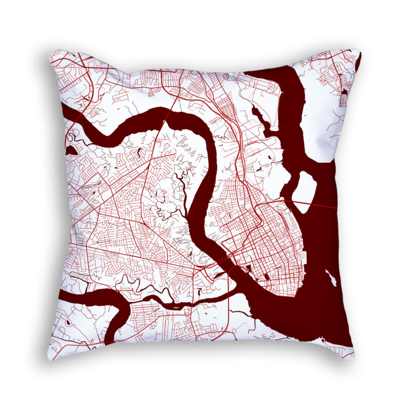 Charleston South Carolina City Map Art Decorative Throw Pillow