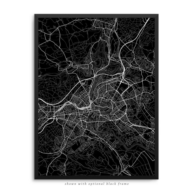 Bern Switzerland City Street Map Black Poster