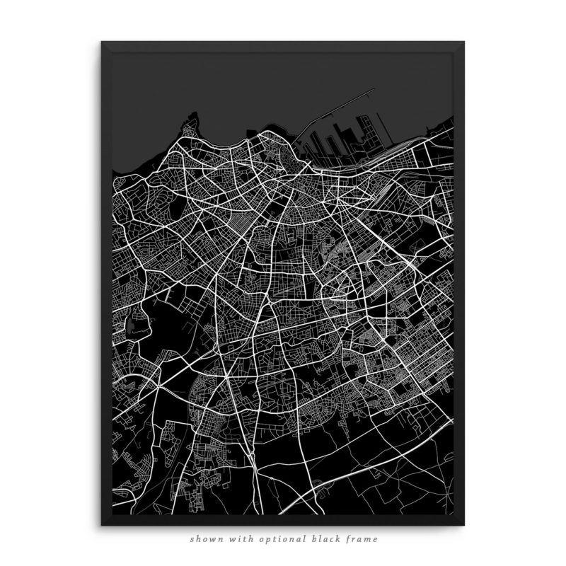 Casablanca Morocco City Street Map Black Poster