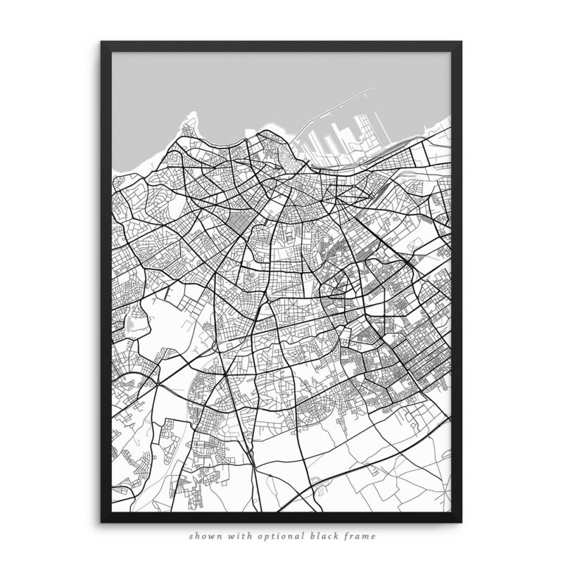 Casablanca Morocco City Street Map White Poster