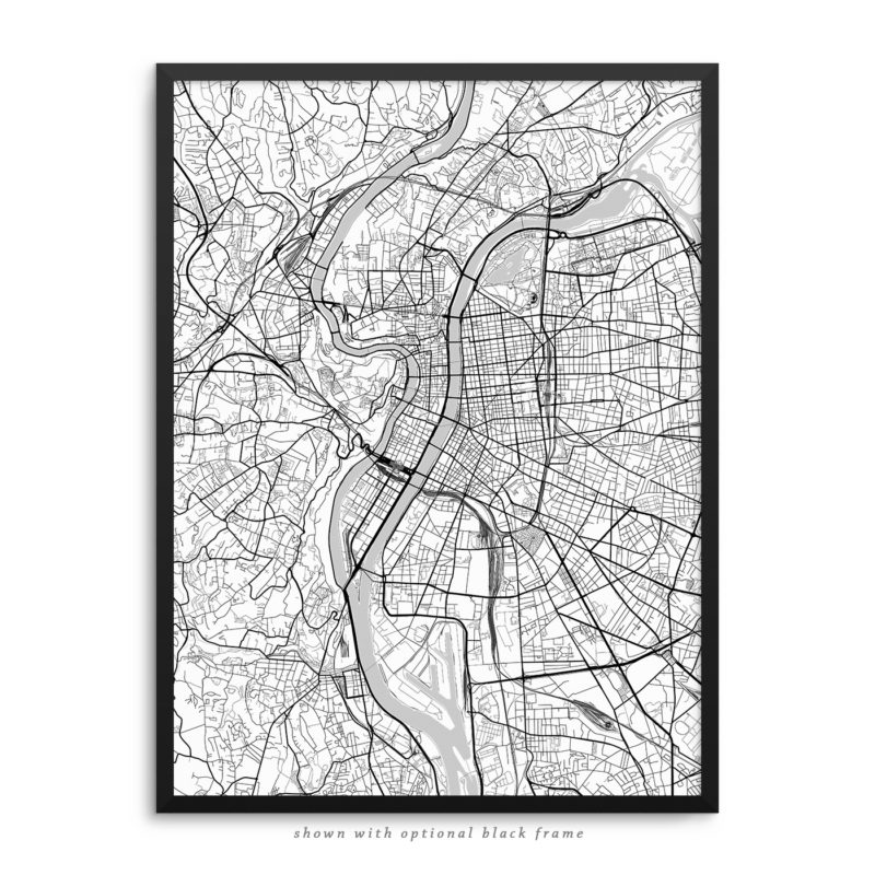 Lyon France City Street Map White Poster