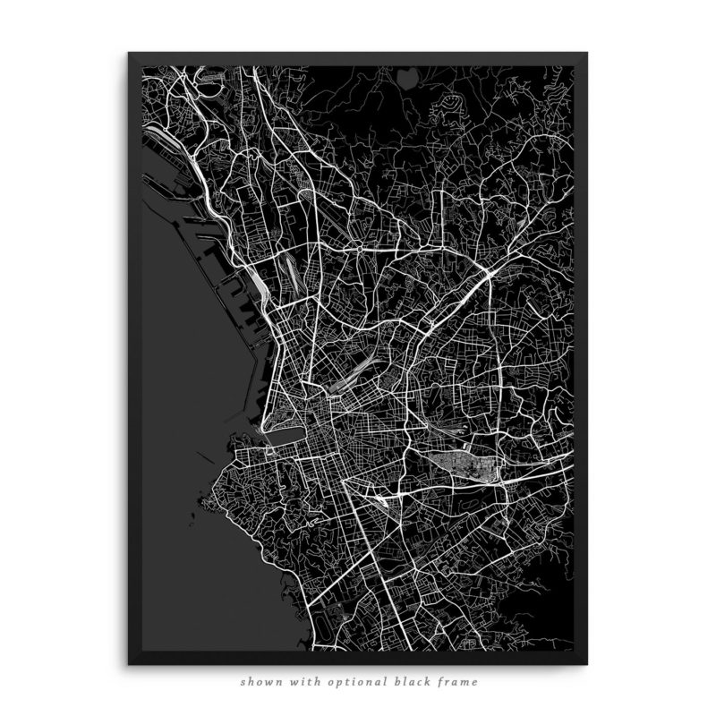 Marseille France City Street Map Black Poster