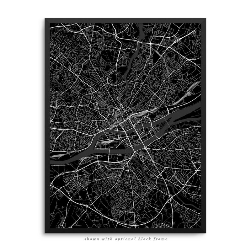 Nantes France City Street Map Black Poster