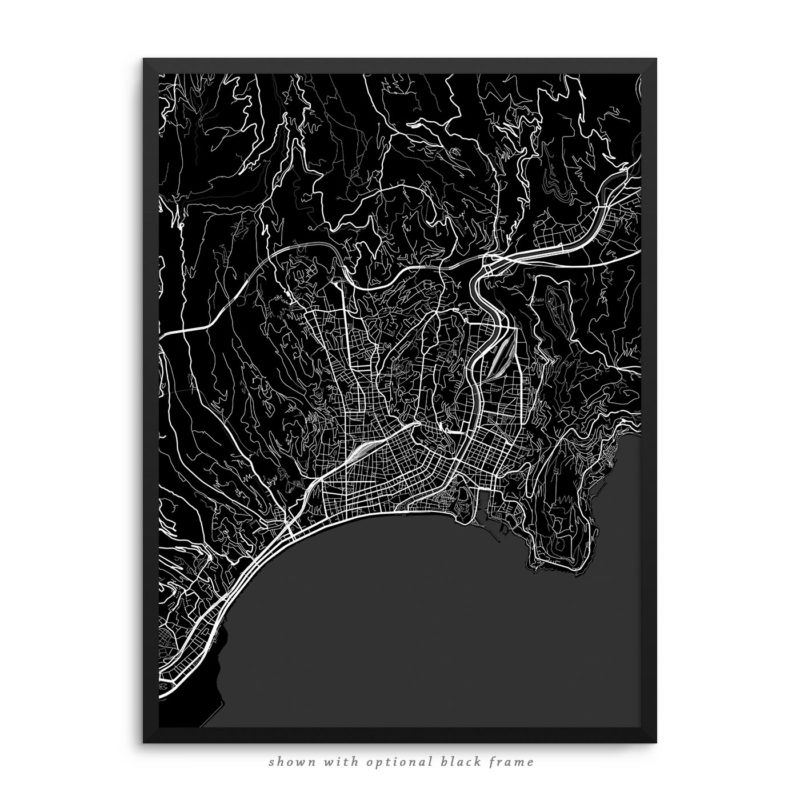 Nice France City Street Map Black Poster