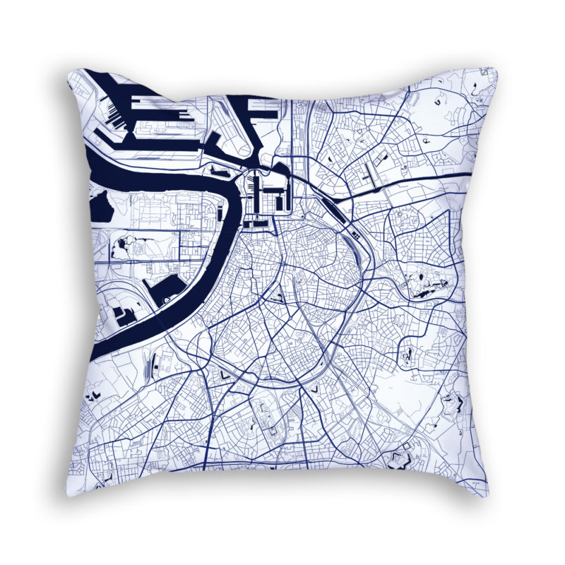 Antwerp Belgium City Map Art Decorative Throw Pillow