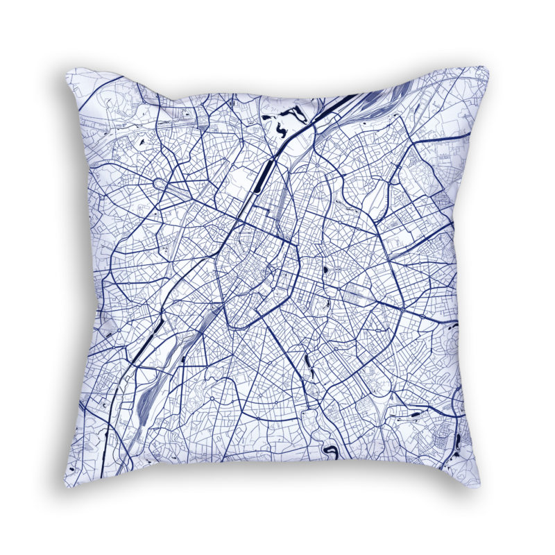 Brussels Belgium City Map Art Decorative Throw Pillow