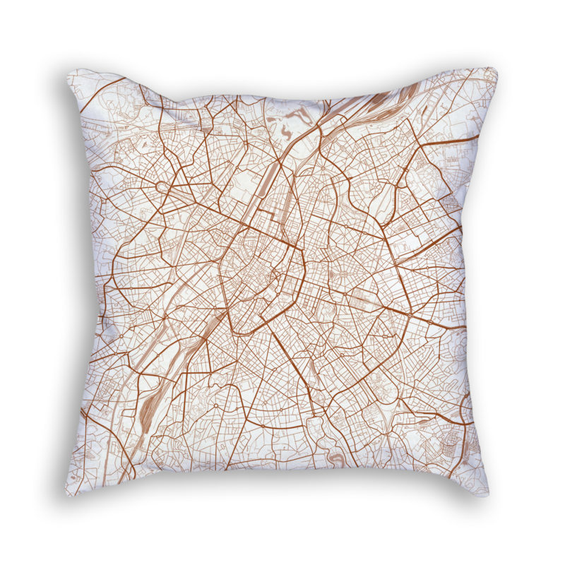 Brussels Belgium City Map Art Decorative Throw Pillow