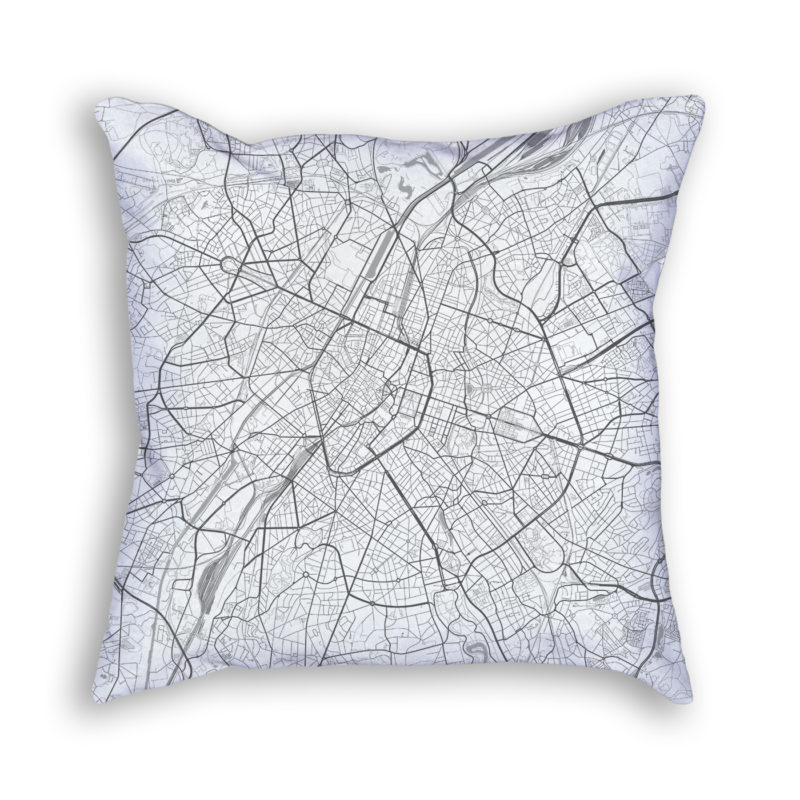 Brussels Belgium City Map Art Decorative Throw Pillow