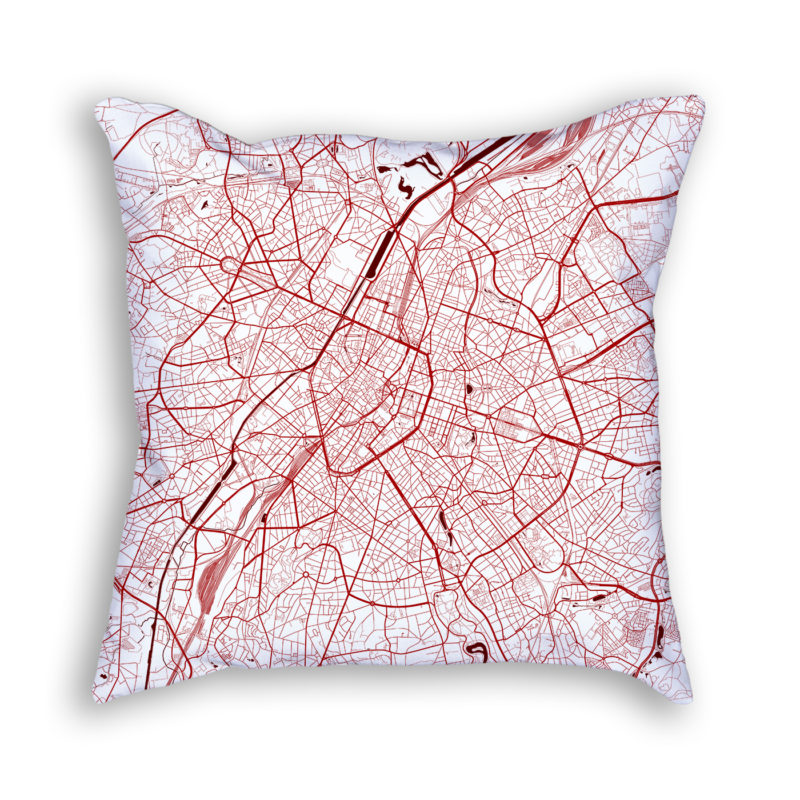 Brussels Belgium City Map Art Decorative Throw Pillow