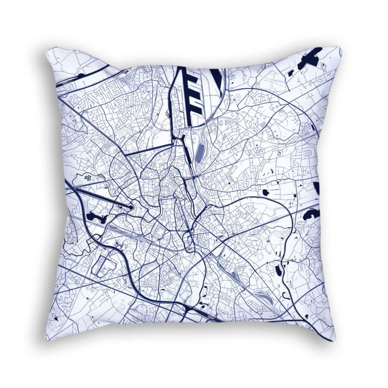 Ghent Belgium City Map Art Decorative Throw Pillow