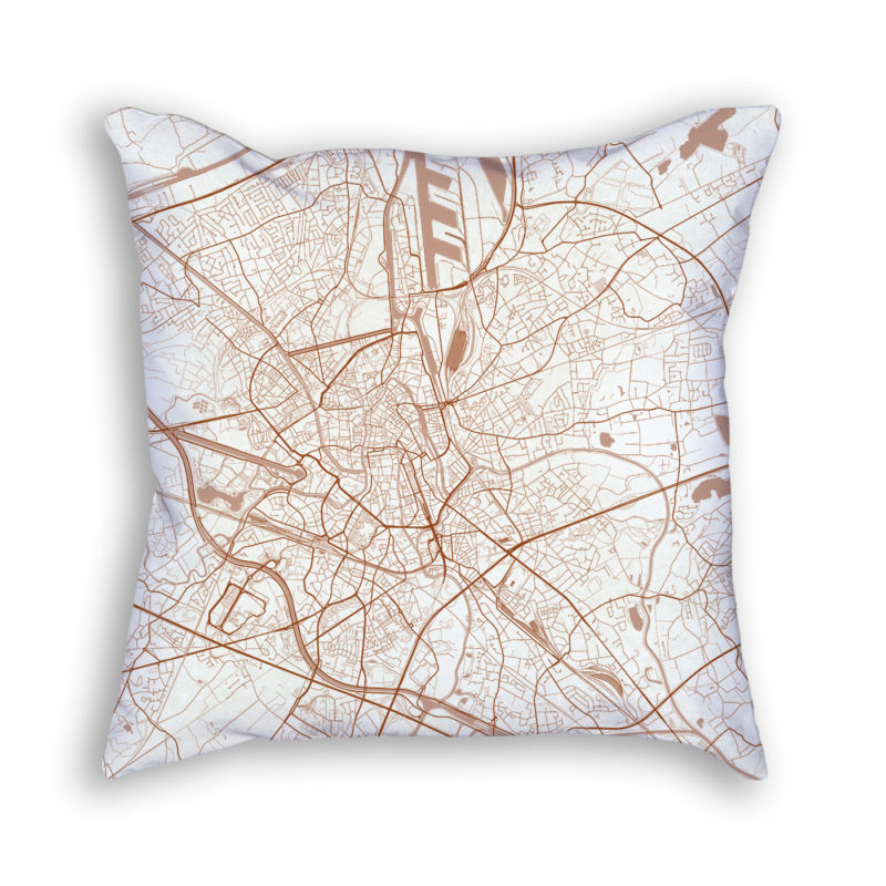 Ghent Belgium City Map Art Decorative Throw Pillow
