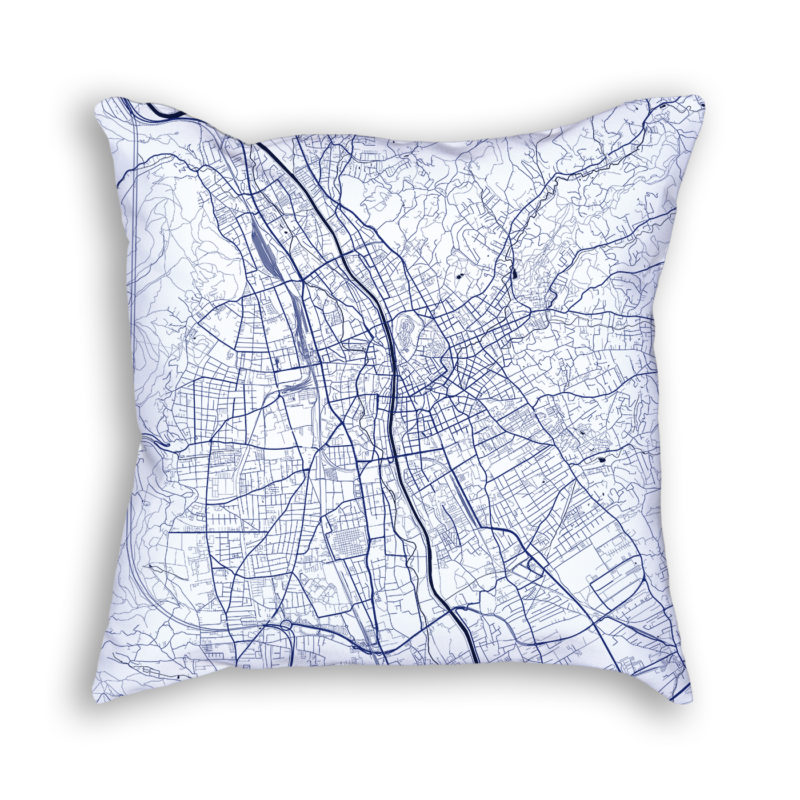 Graz Austria City Map Art Decorative Throw Pillow
