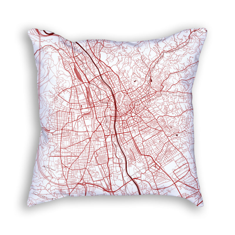 Graz Austria City Map Art Decorative Throw Pillow