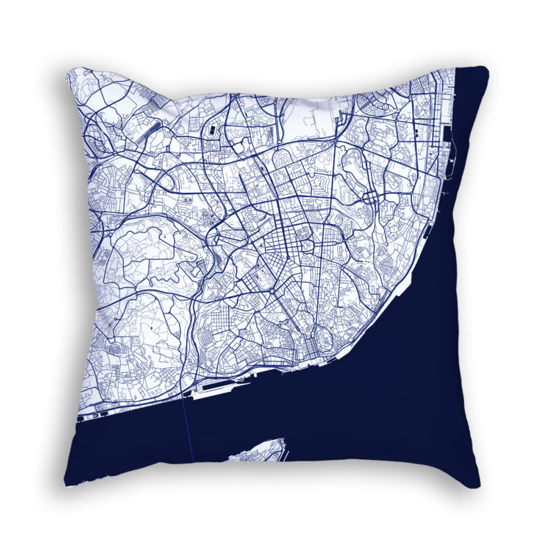 Lisbon Portugal City Map Art Decorative Throw Pillow