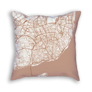 Lisbon Portugal City Map Art Decorative Throw Pillow