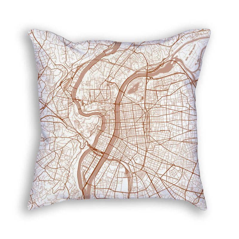 Lyon France City Map Art Decorative Throw Pillow