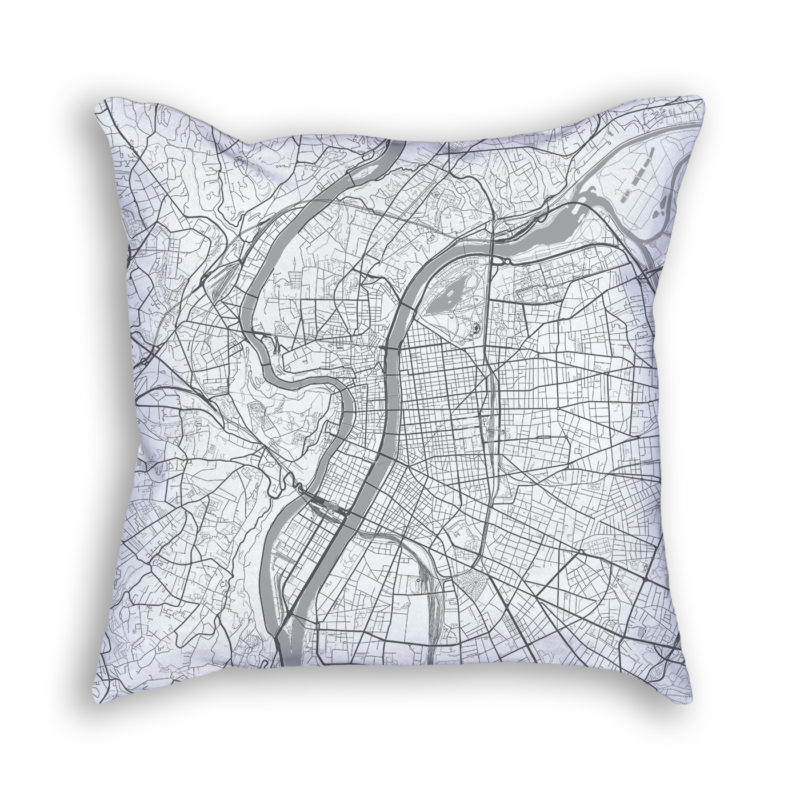 Lyon France City Map Art Decorative Throw Pillow