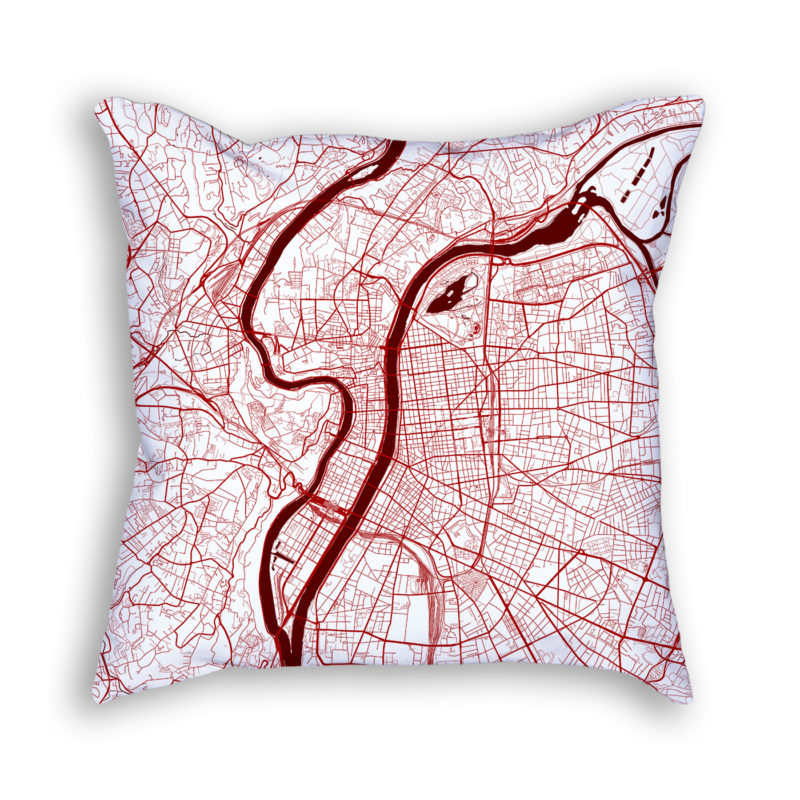 Lyon France City Map Art Decorative Throw Pillow