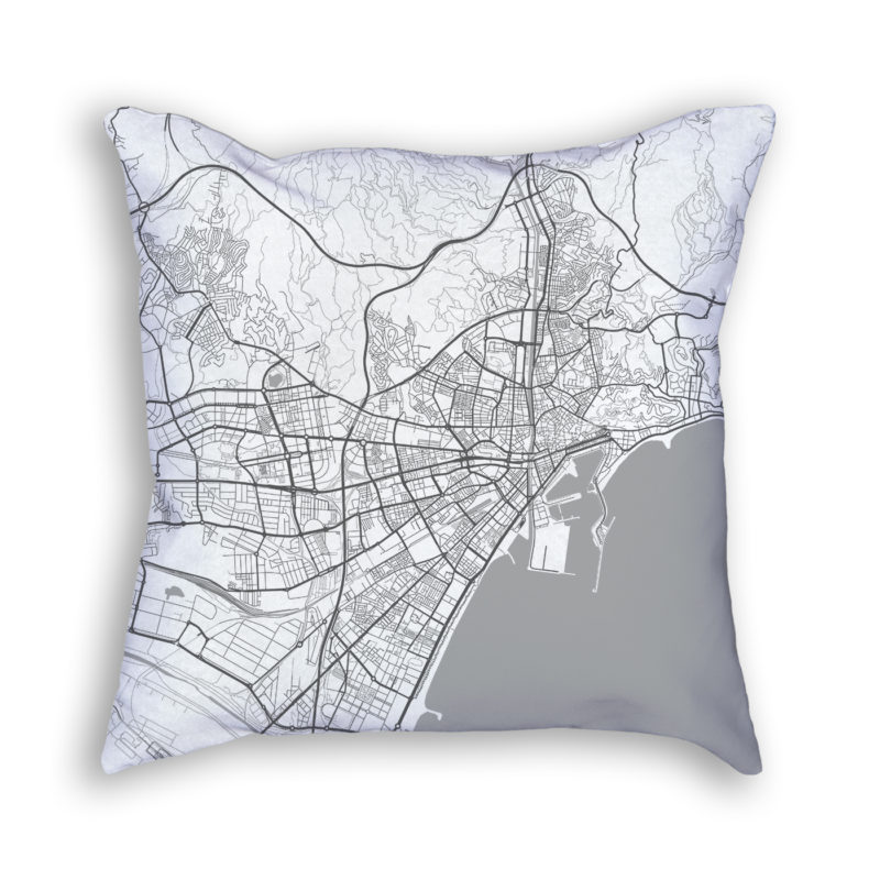 Malaga Spain City Map Art Decorative Throw Pillow