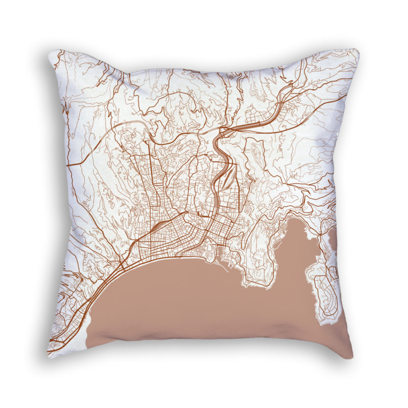 Nice France City Map Art Decorative Throw Pillow