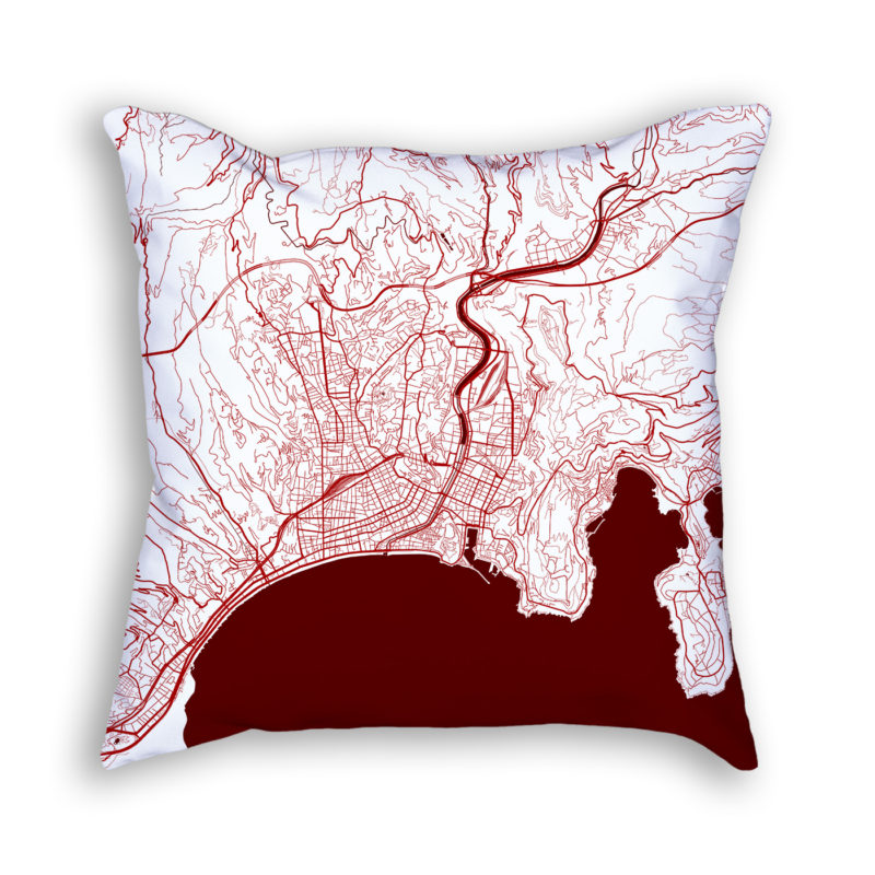 Nice France City Map Art Decorative Throw Pillow