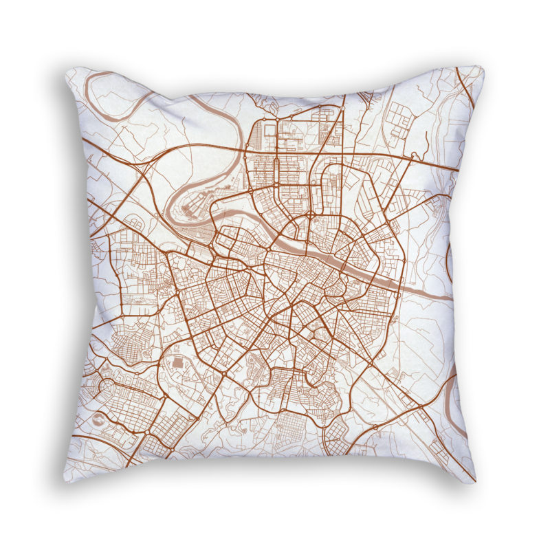 Zaragoza Spain City Map Art Decorative Throw Pillow