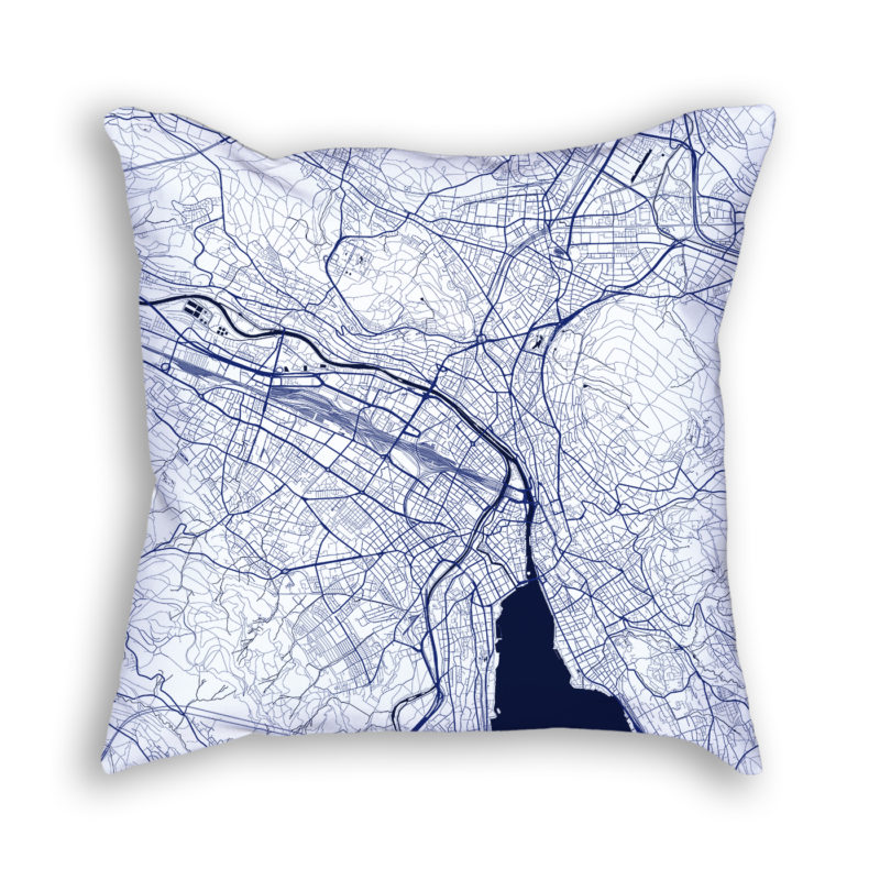Zurich Switzerland City Map Art Decorative Throw Pillow