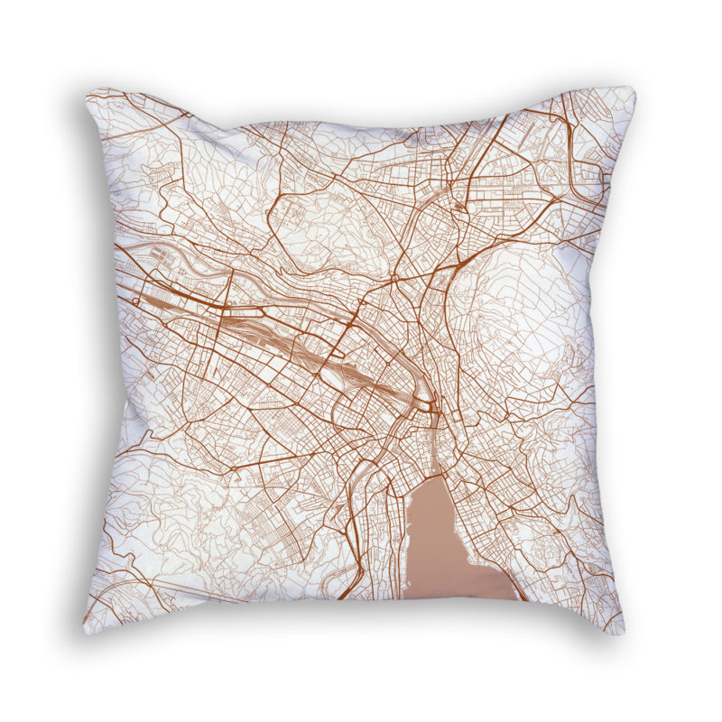 Zurich Switzerland City Map Art Decorative Throw Pillow